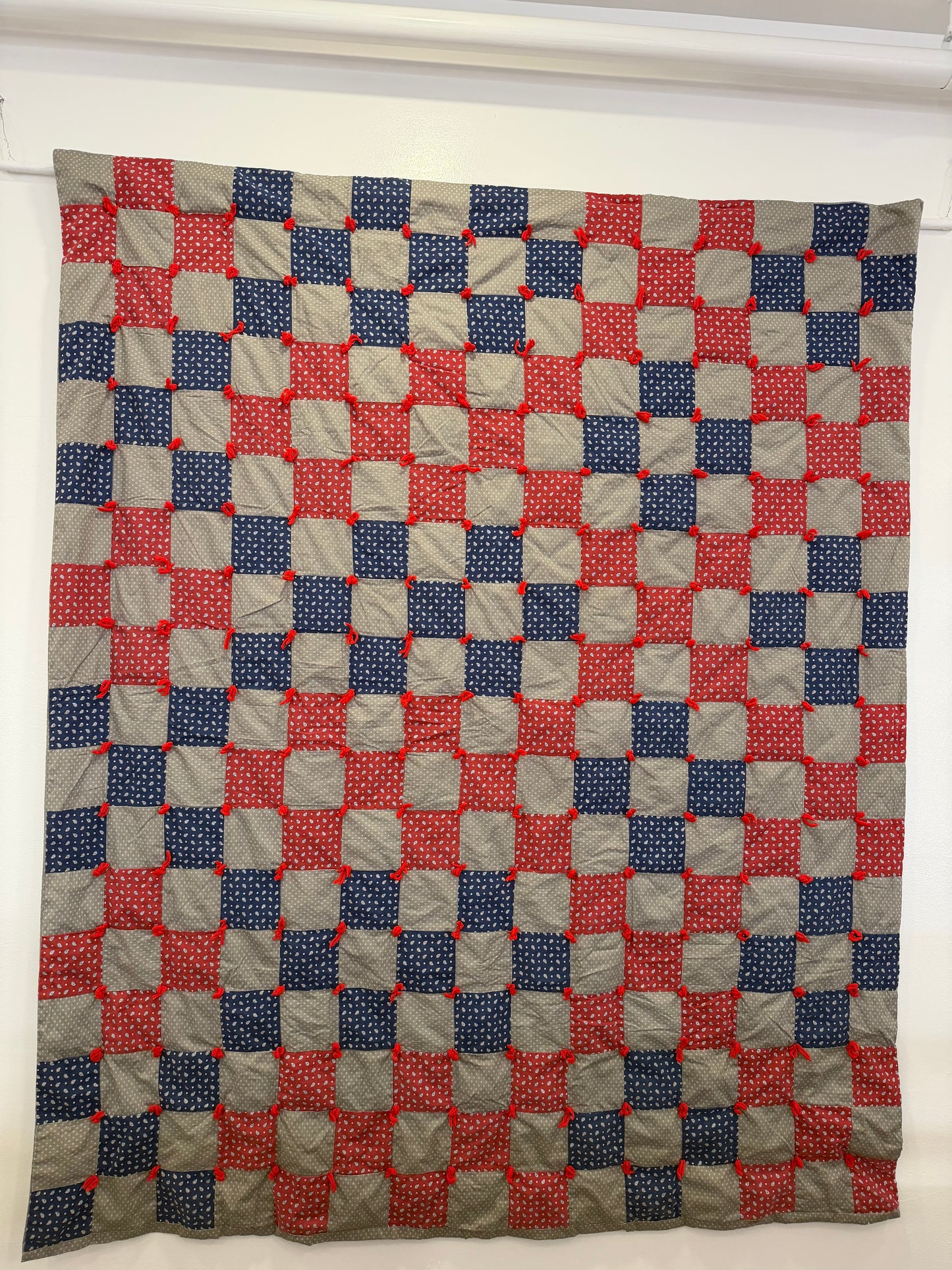 Red & Blue Paisley Vintage Tied Quilt