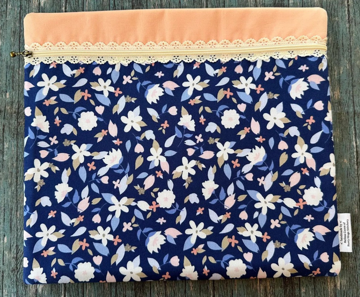 Navy Blue Floral Spring Summer Project Bag