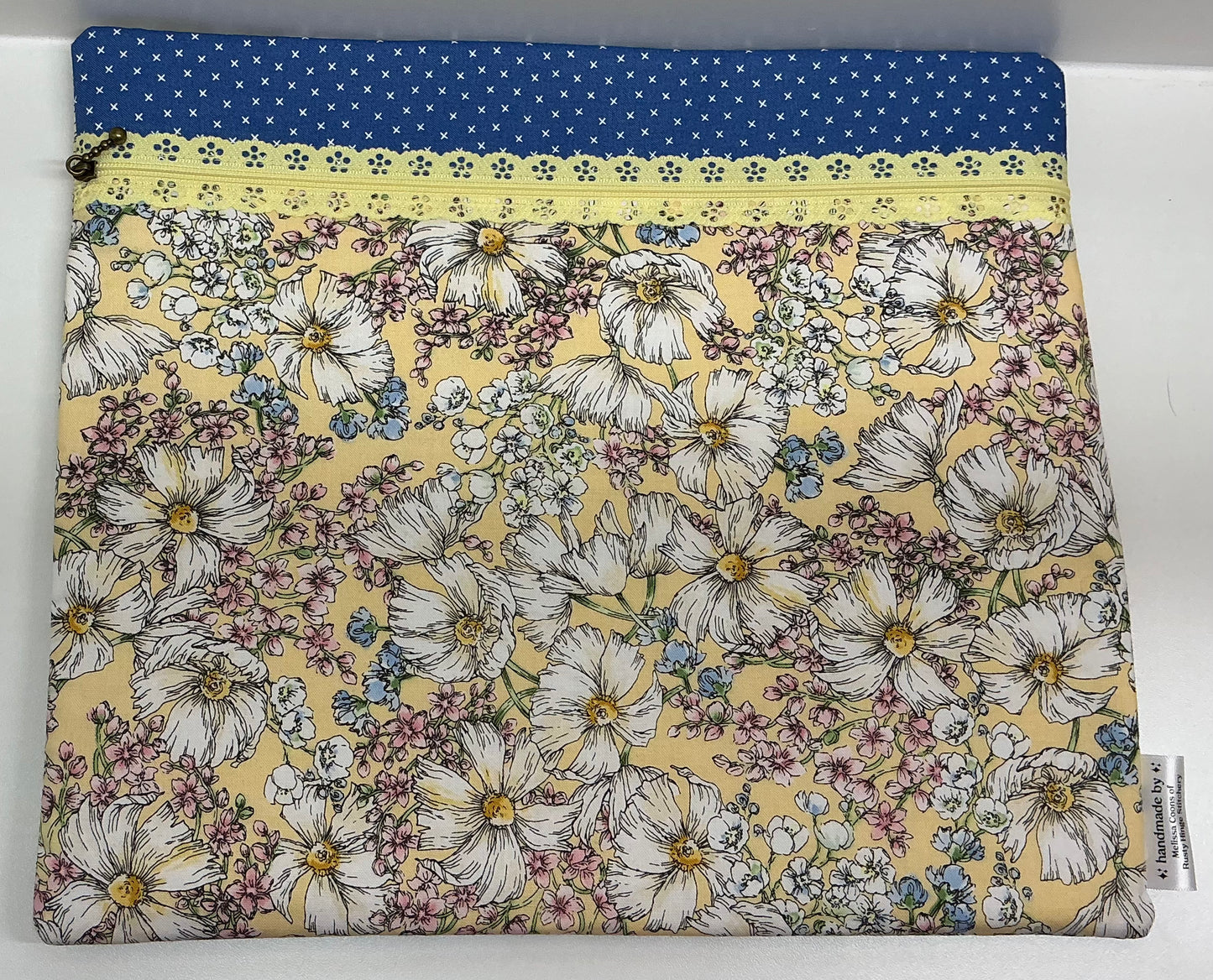 White Flowers on Yellow Project Bag