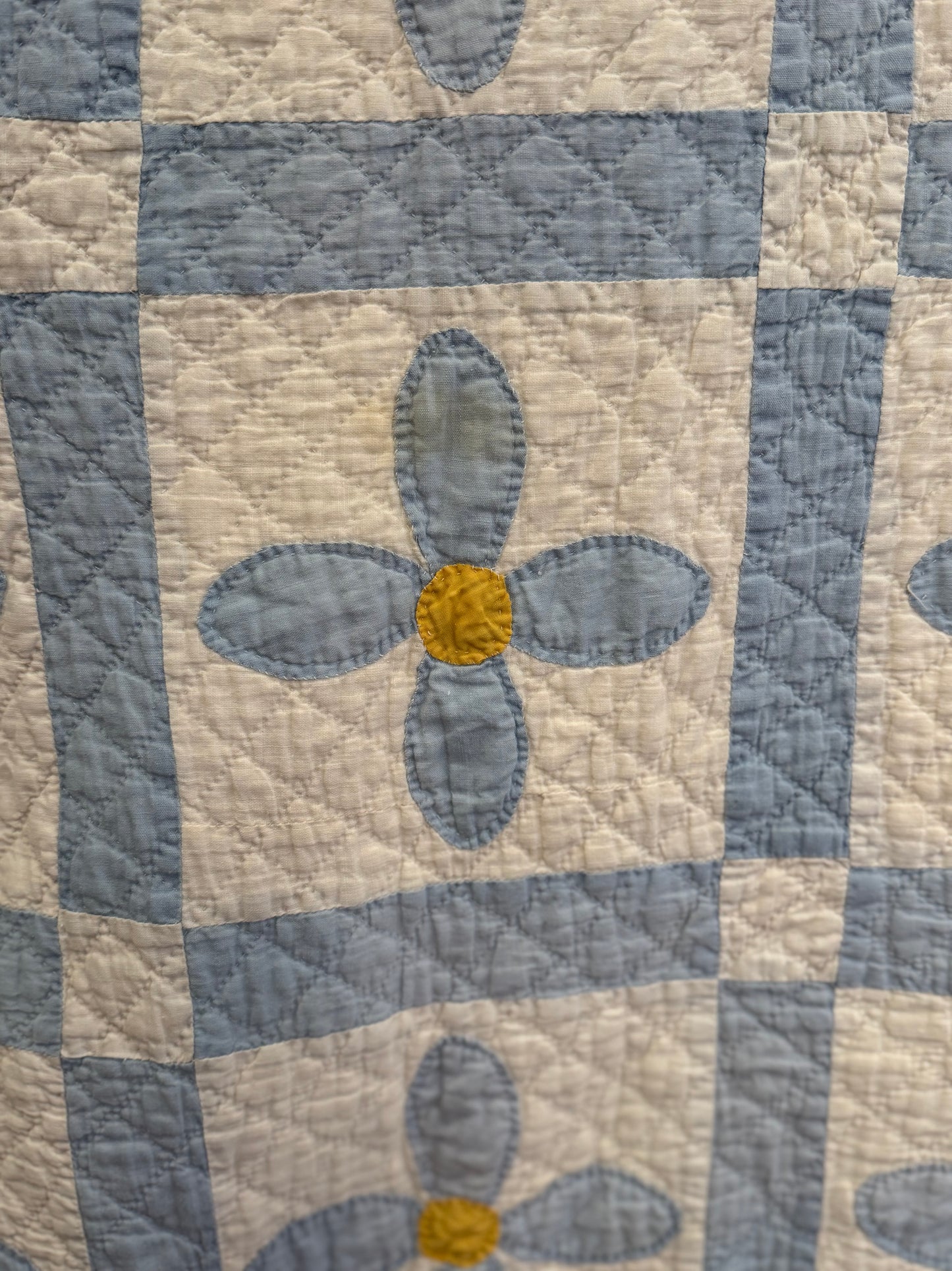 Hand Quilted Vintage Blue Daisy Quilt
