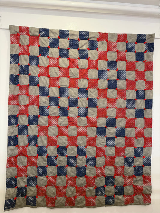 Red & Blue Paisley Vintage Tied Quilt