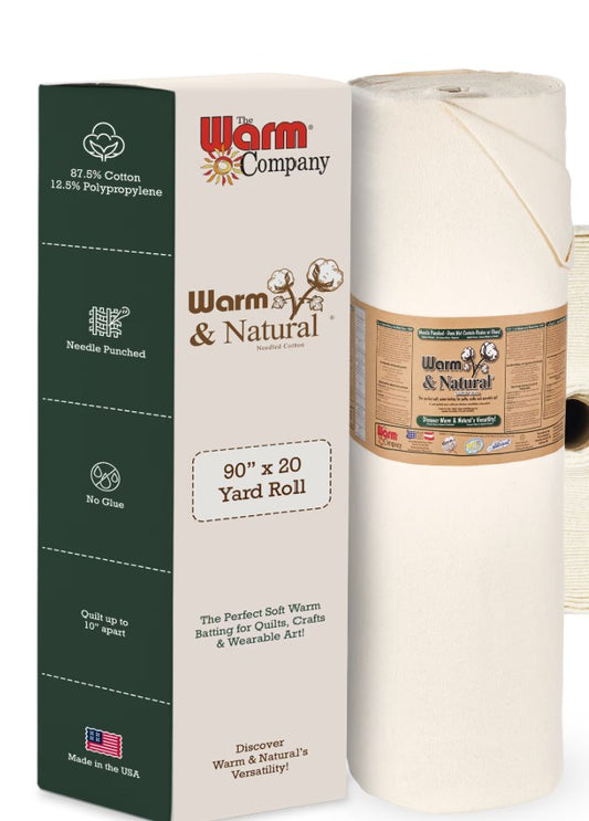 Warm & Natural Cotton Batting 90" wide, by the yard